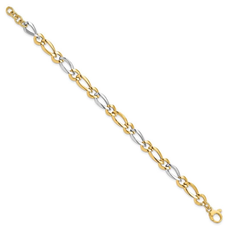 Curata 7.5mm 14k Two tone Gold Hollow Polished Bracelet 7.25 Inch