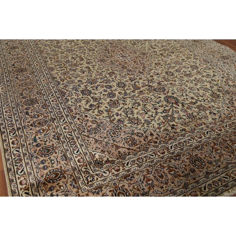 Traditional Green Kashan Persian Vintage Area Rug Handmade Wool Carpet - 9'8"x 12'3"