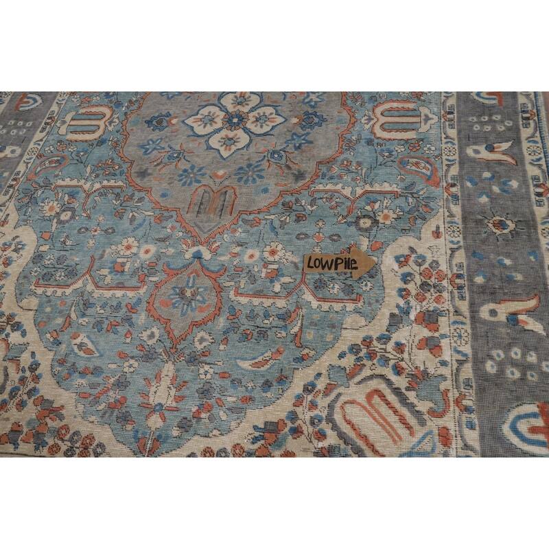 Traditional Tabriz Persian Area Rug Blue Hand-Knotted Wool Carpet - 6'5"x 9'4"