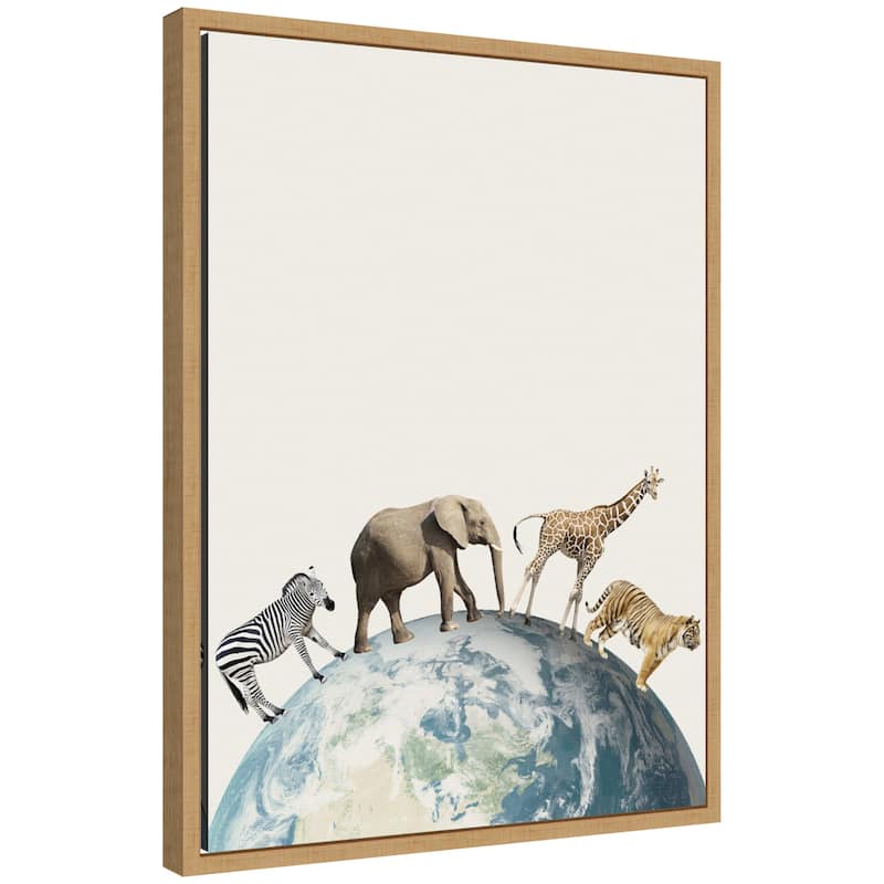 Kate and Laurel Sylvie Animals Walk Across the Planet Framed Canvas by July Art Prints - 18x24