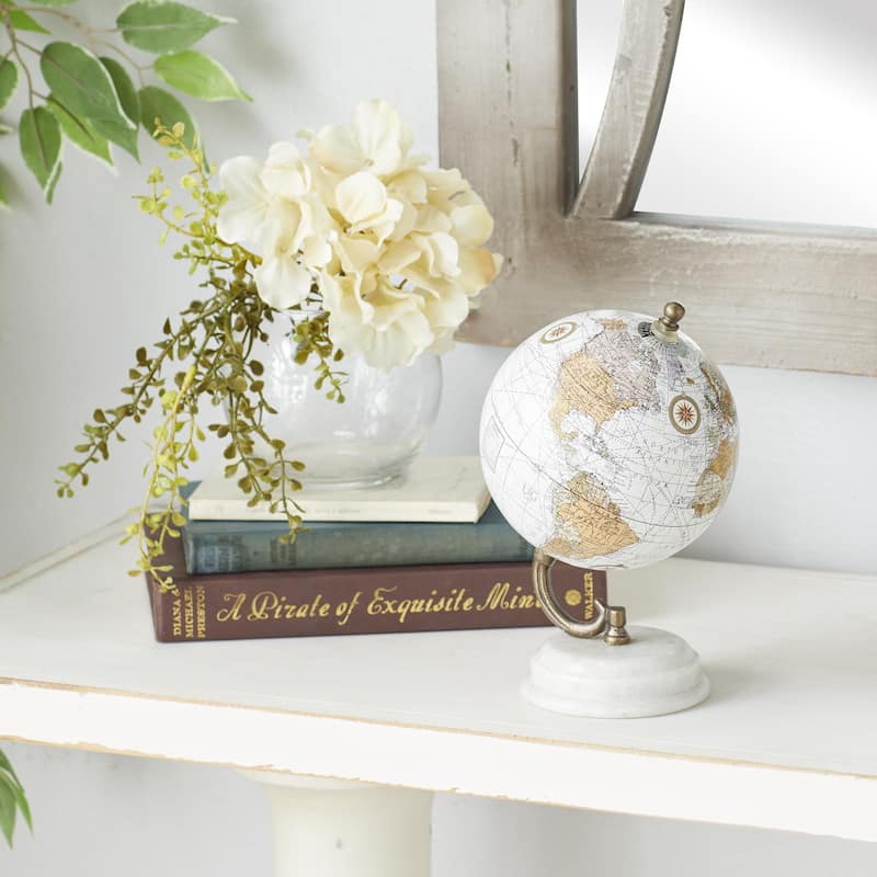 Marble World Map Globe with White Marble Base - White - Roche River Decor