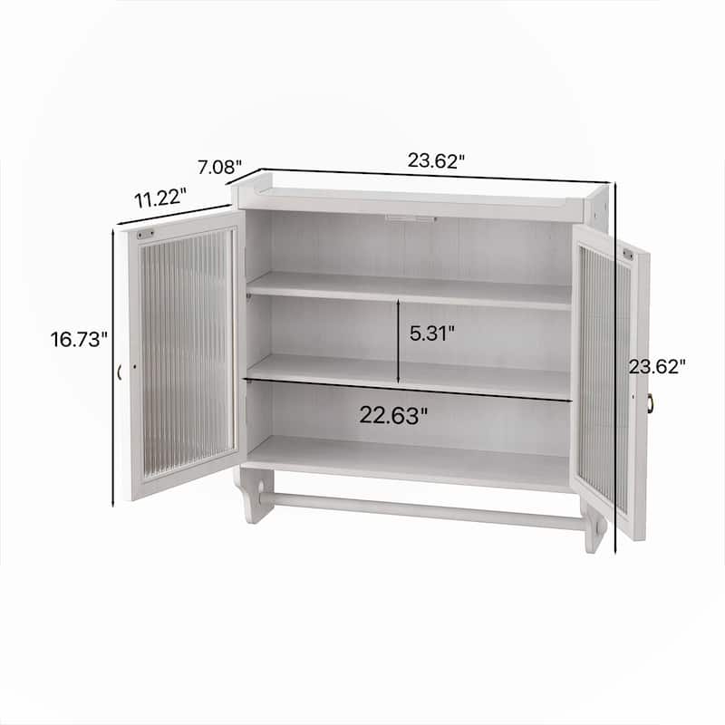 Glass Door Wall Cabinet With Three Tiers of Storage