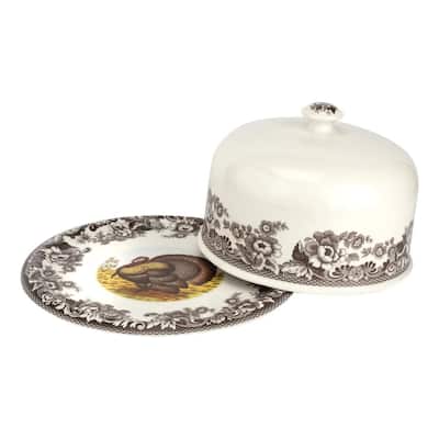 Spode Woodland Turkey Motif Serving Platter with Dome - 11.5 inch