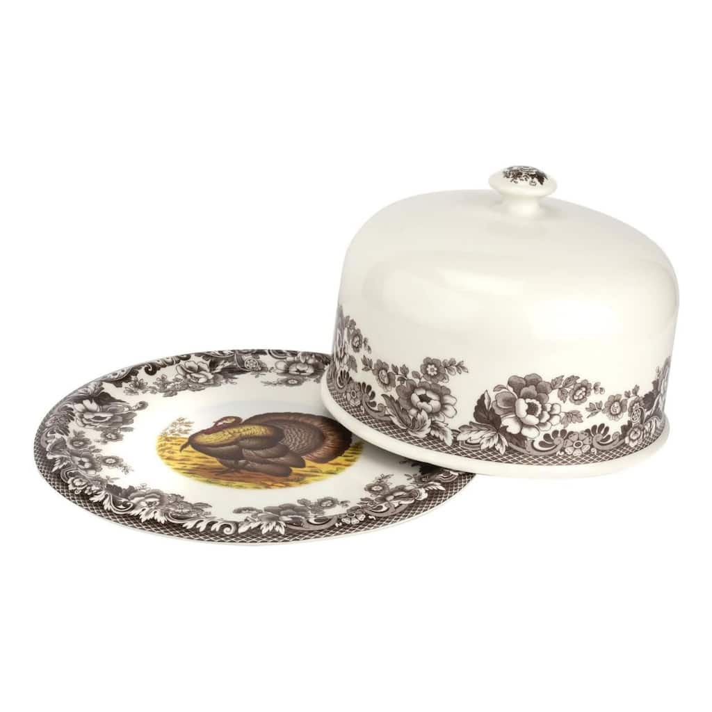 Spode Woodland Turkey Motif Serving Platter with Dome - 11.5 inch
