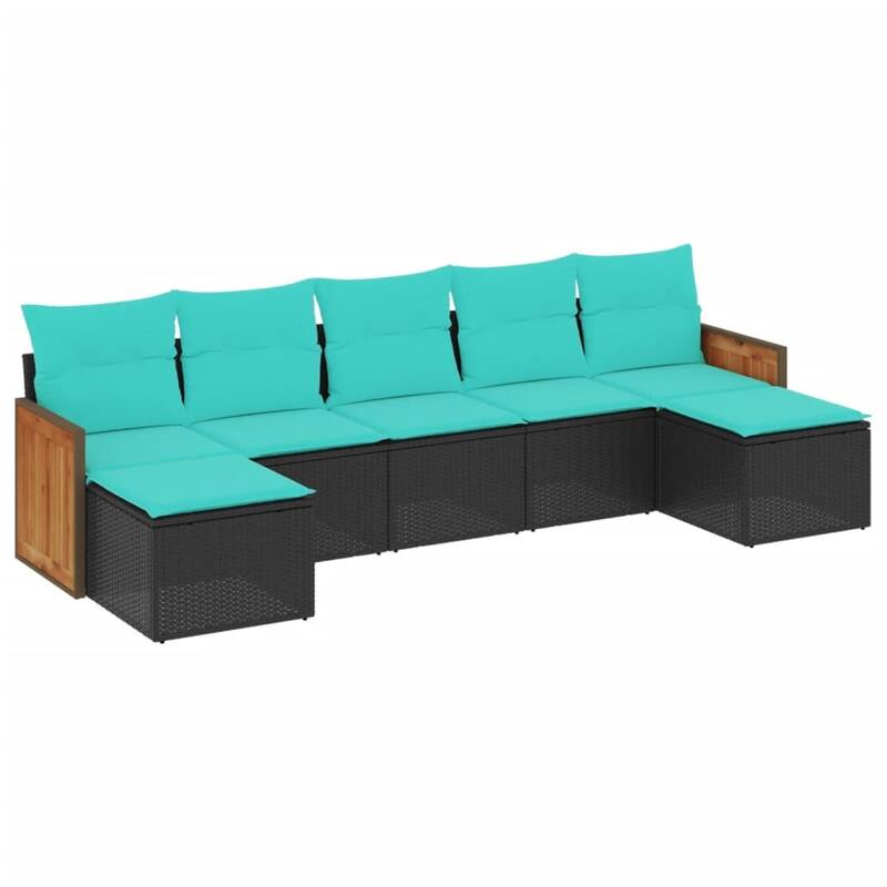 vidaXL 7 Piece Patio Sofa Set with Cushions Black Poly Rattan