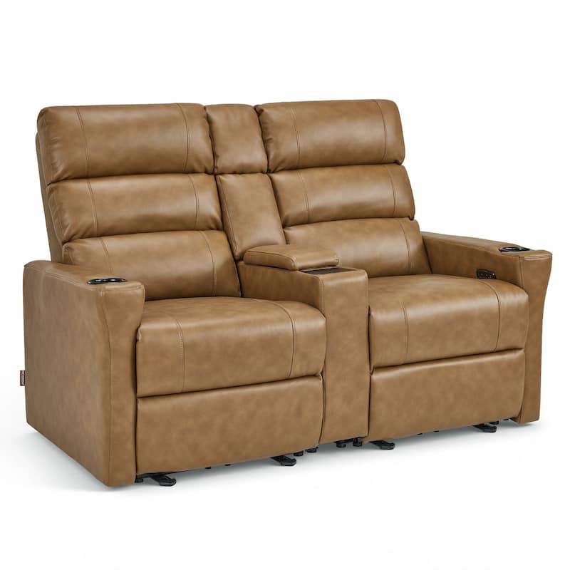 MCombo 62.6'' RV Recliner Loveseat Sofa with Console, Zero Wall Hugger Power Loveseat Recliner with USB Charge Ports, Outlet