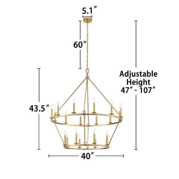 dimension image slide 1 of 2, KAWOTI 40" 20-light Modern Adjustable Wagon Wheel Chandelier, 2-Tier