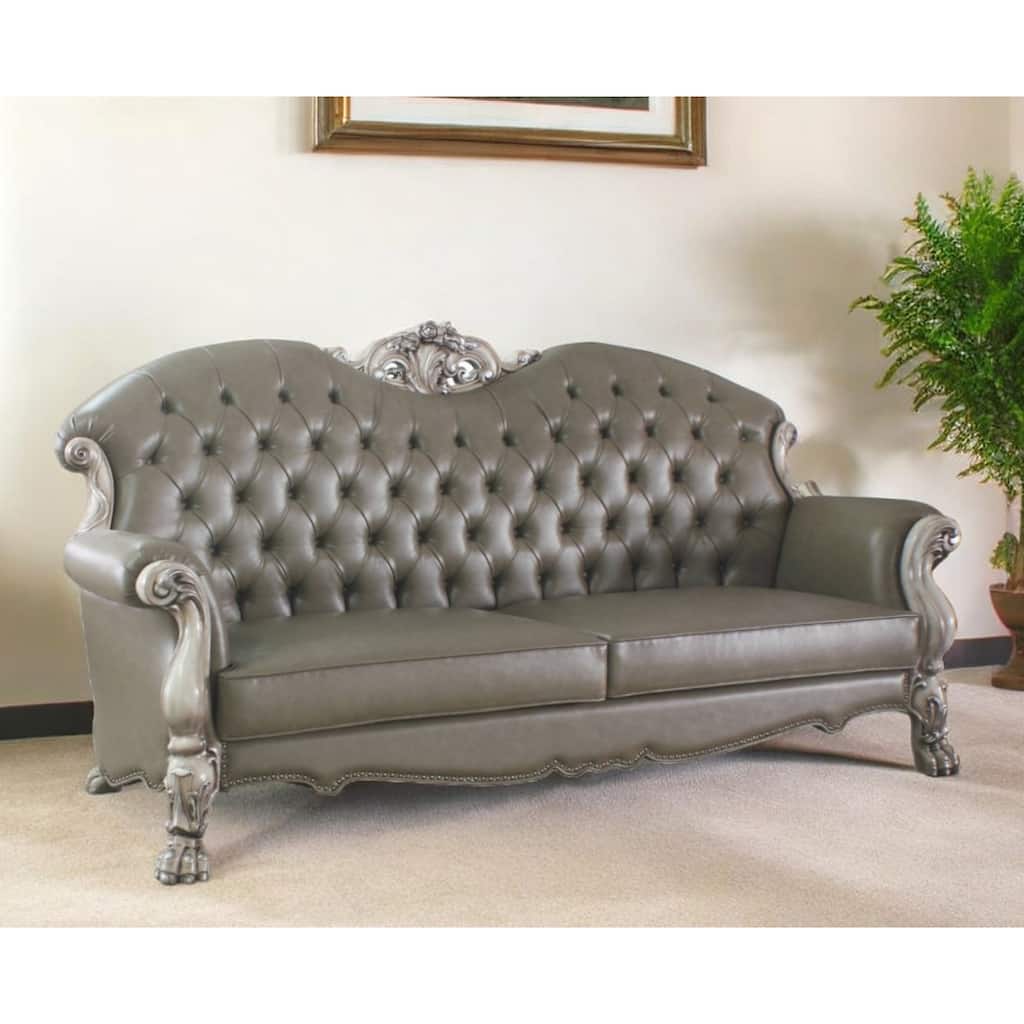 HomeRoots 96" Bone Faux Leather Sofa And Toss Pillows With White Legs - 96