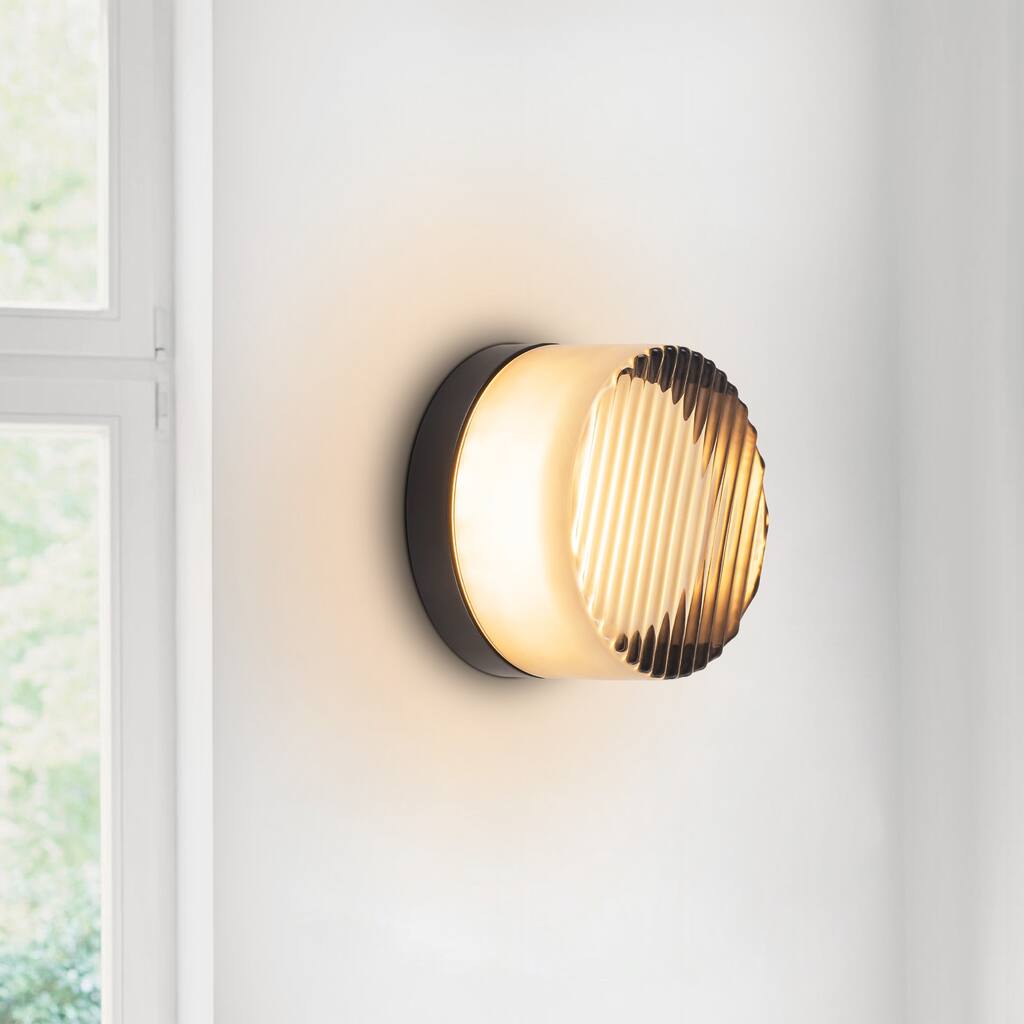 5.1 in. W Modern Dome LED 3000K Bathroom Vanity Light/Flush Mount Light with Gray Glass - 5.1 in. W x 3.54 in. H