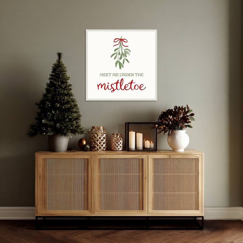 Mistletoe Wishes I by Victoria Barnes (22 x 22 in.), Framed Canvas Wall Art Print - Sylvie Beaded White