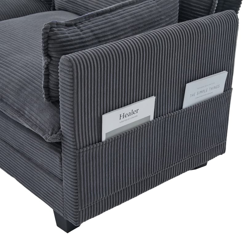 102.95" L-Shaped Corduroy Sectional Sofa with Movable Ottoman