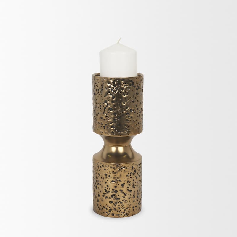 Akira Large Hammered Gold Metal Pillar Candle Holder