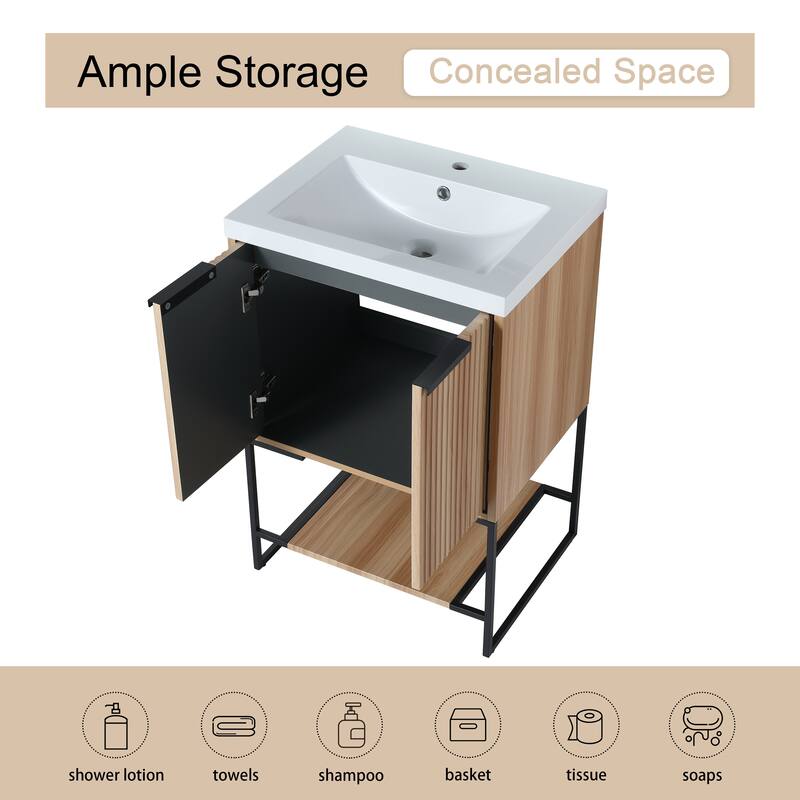 Malwee 24"/30"/48" FreeStanding Bathroom Vanity, Floor Stand Bathroom Vanity with Resin Top,Soft Close Door & Drawer