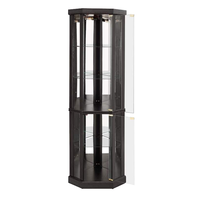 Lighted Corner Curio Cabinet Elegant Glass Display Case for Living Room & Bar Storage for Antique Collections & Wine