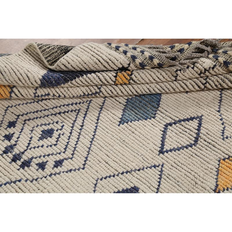 Geometric Moroccan Oriental Area Rug Hand-Knotted Wool Carpet - 5'9"x 9'0"