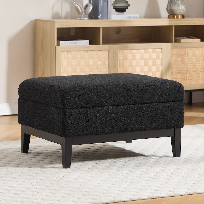 33.9"W Modern Storage Ottoman Bench with Wood Legs - Black/Black Leg