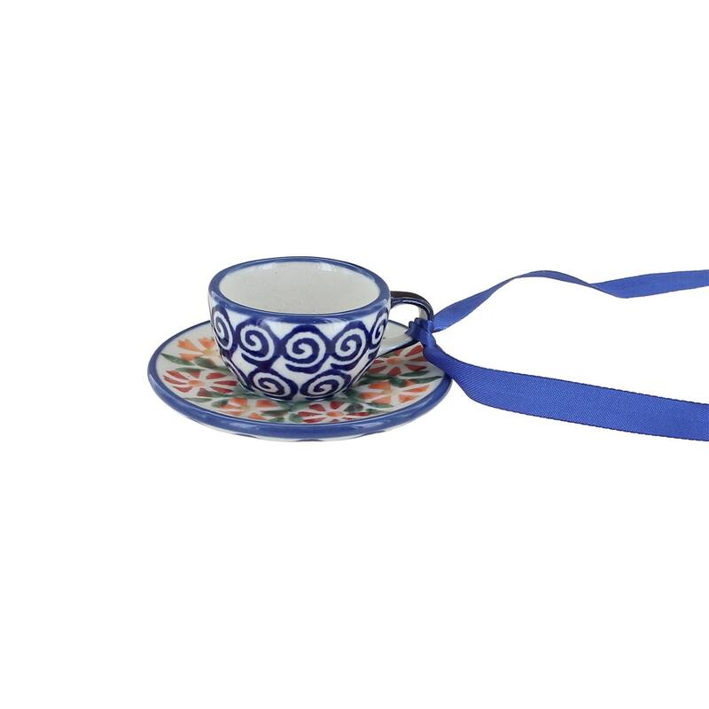 Blue Rose Polish Pottery D076 Manufaktura Cup & Saucer Ornament - Garden Bouquet