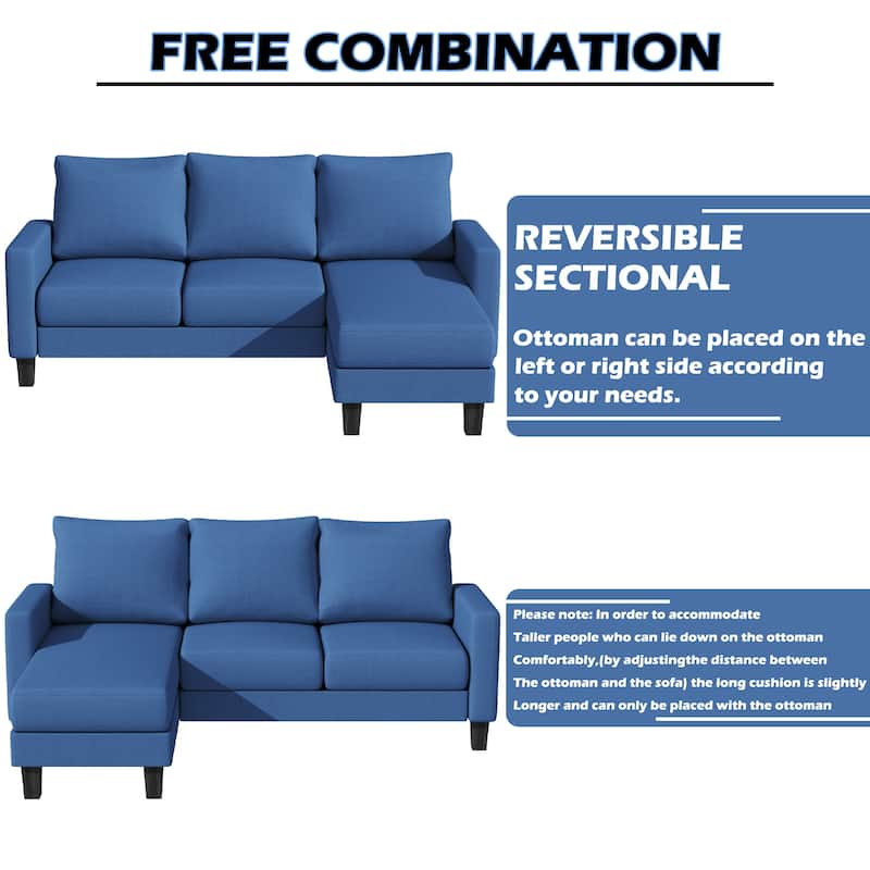 Furniwell Convertible Sectional Sofa Modern Linen Fabric L-Shaped Couch