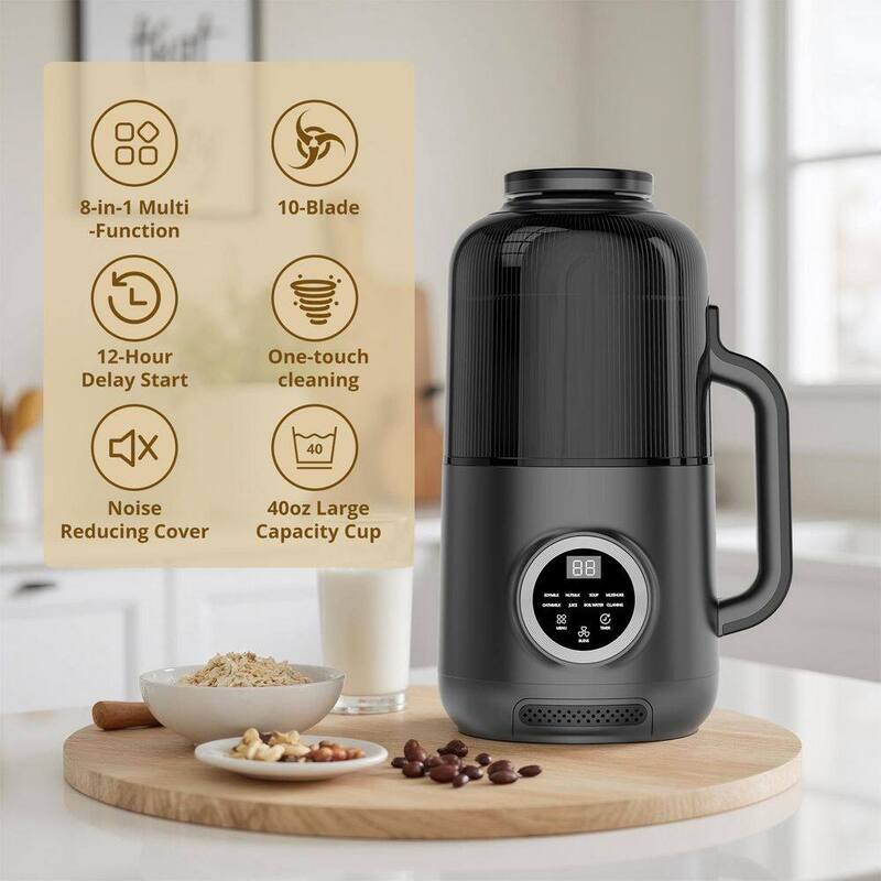 8-in-1 Nut Milk Maker, 40oz Blender Homemade Almond, Oat, Soy, Coconut milk, Juice & Soup, Electric Bean Milk Machine
