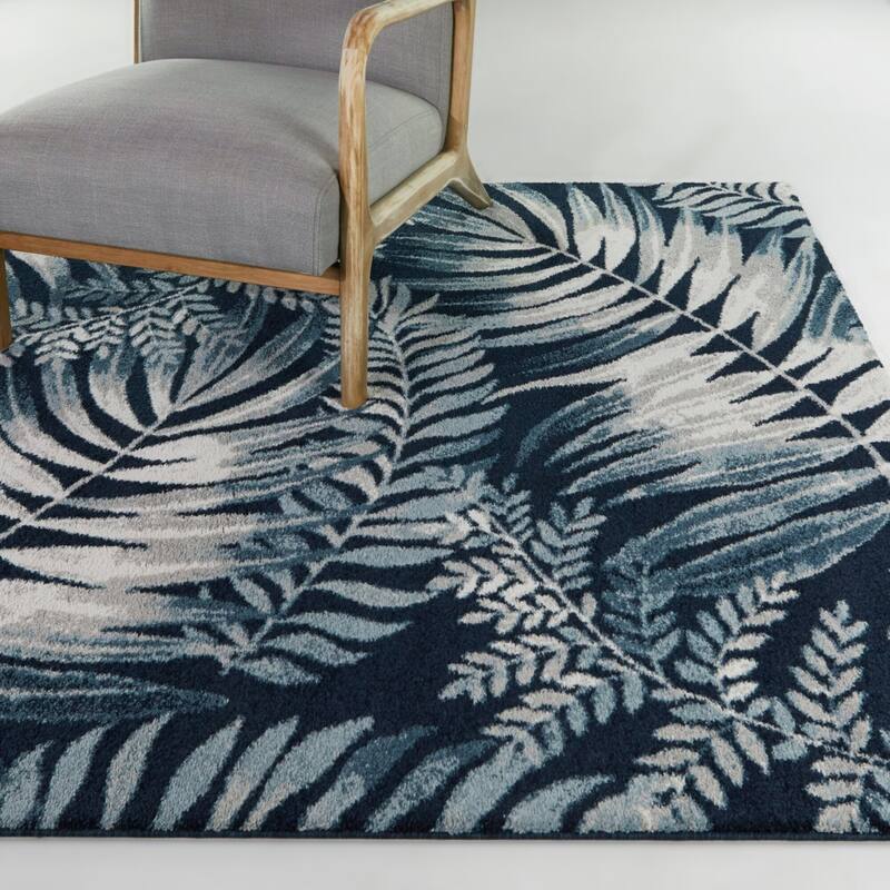 Baumann Tropical Botanical Area Rug - 5'3" x 7' - Navy - Rectangle