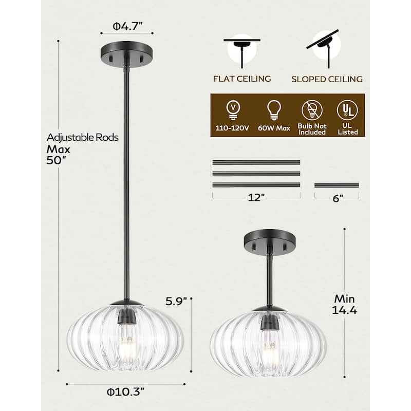 10.3" Dome Glass Pendant - Vintage Industrial Lighting for Kitchen & Dining