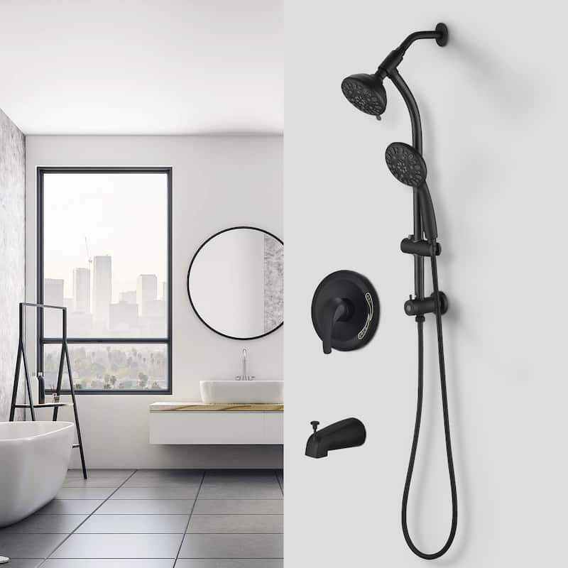 Proox 7-Sprayer Dual Head Shower Faucet Drill-Free slide bar combo Bathtub Spout Included Valve - 5