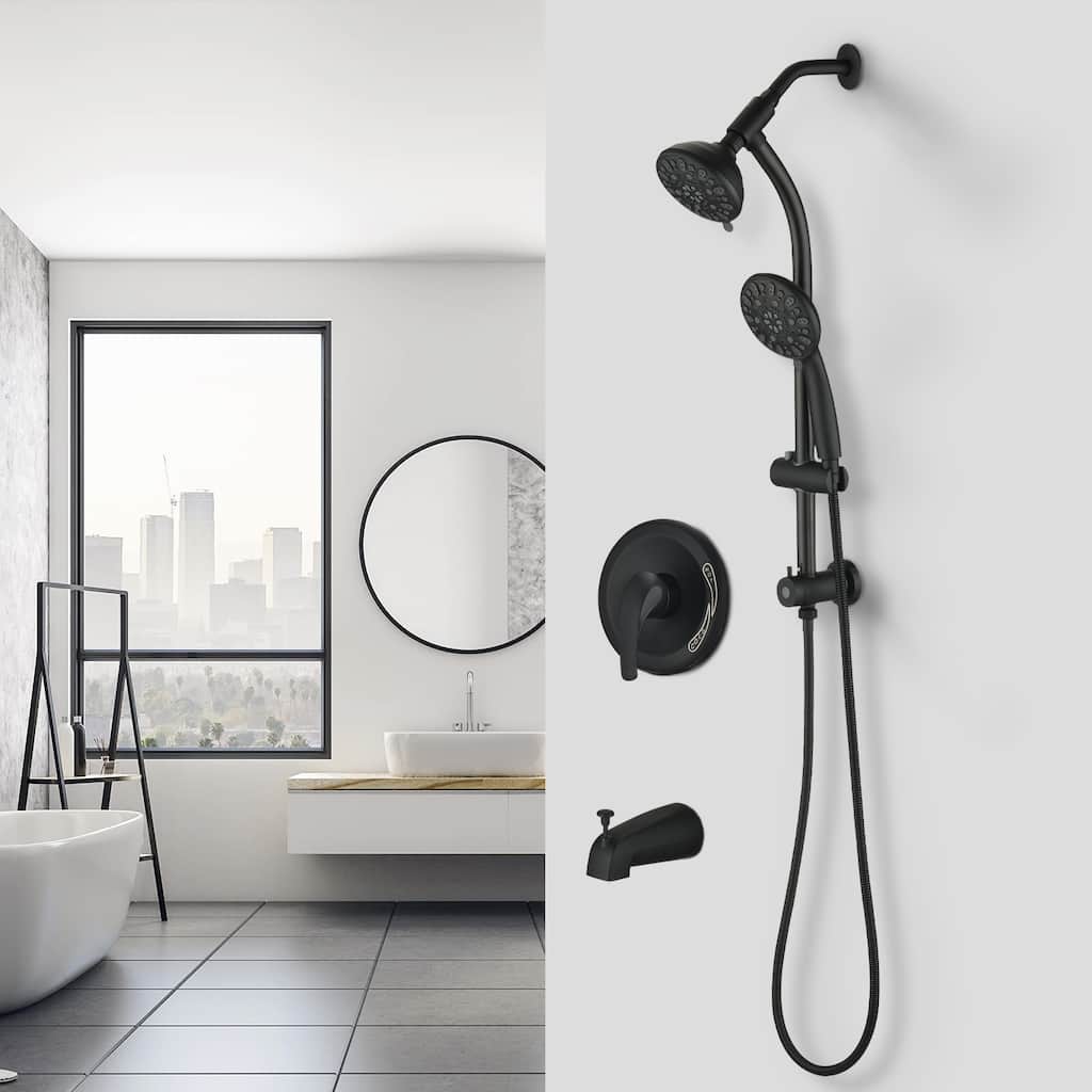 Proox 7-Sprayer Dual Head Shower Faucet Drill-Free slide bar combo Bathtub Spout Included Valve - 5