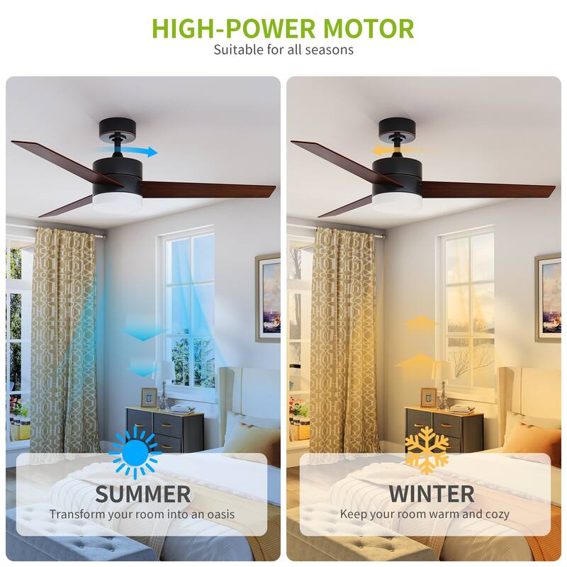 Modern Ceiling Fan with Adjustable LED Light and Remote Control, with 3 Blades - 52"