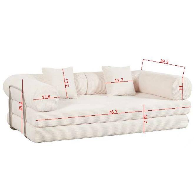 Cream Upholstered Folding Sofa Bed Couch, 78.7" Convertible Floor Sofa for Living Room, Apartment, Bedroom, Compact Spaces