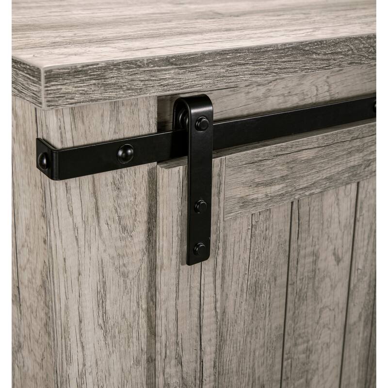 54 in. Antique Gray Oak Sliding Doors TV Stand for TVs up to 60 in. with Electric Fireplace