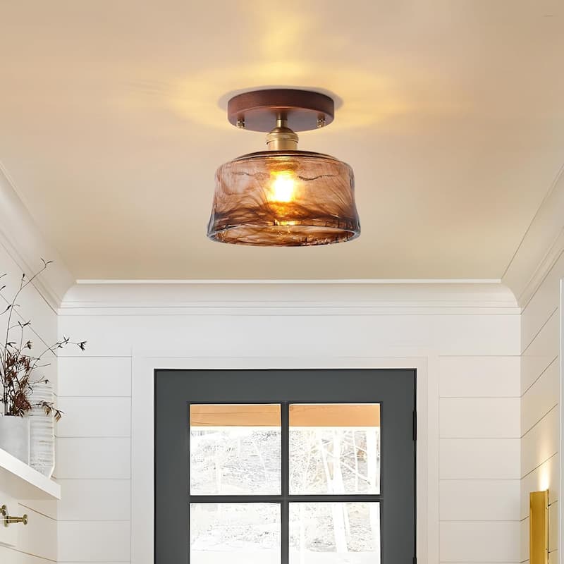 Modern ceiling light brown hallway light wood, brass, glass entry way light