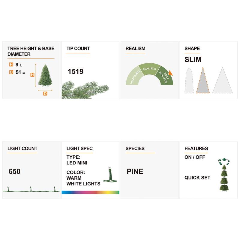 Glitzhome 6ft/7ft/9ft Deluxe Pre-Lit Flocked Slim Fir Artificial Christmas Tree with Warm White Lights