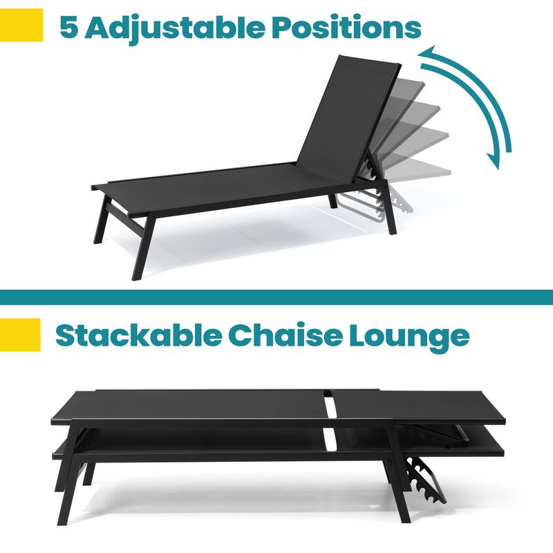 VredHom Outdoor Patio Stackable Adjustable Chaise Lounge Chairs