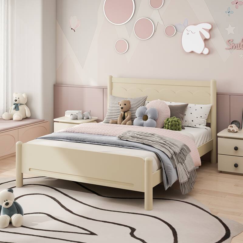 Wood Platform Bed Frame with Headboard & Wooden Slat Support
