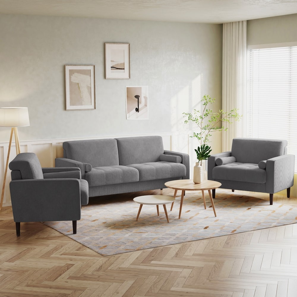 Corduroy Modern Upholstered Loveseat and Armchair Set