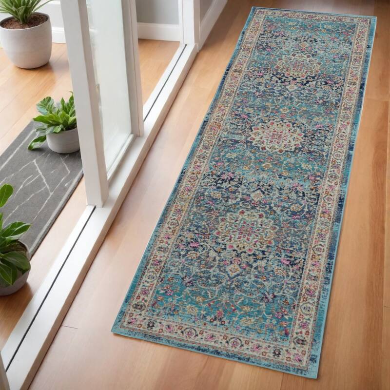 Fejel Power Loomed Distressed Abstract Floral Traditional Stain Resistant Area Rug By HomeRoots - 72' X '24' X '0.5 - 72' X '24' X '0.5 - Cream/Onyx - Runner