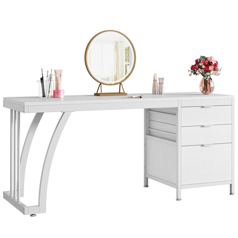 59" Large Vanity Desk with 3 Reversible Drawers, Chic Makeup Dressing Table Vanity Station for Women Girls Bedroom