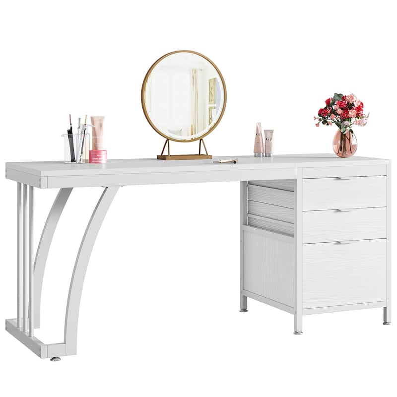 Vanity Desk with 3 Drawers, 59-Inch Large Dressing Table with Reversible Drawers, Chic Makeup Desk for Women Girls