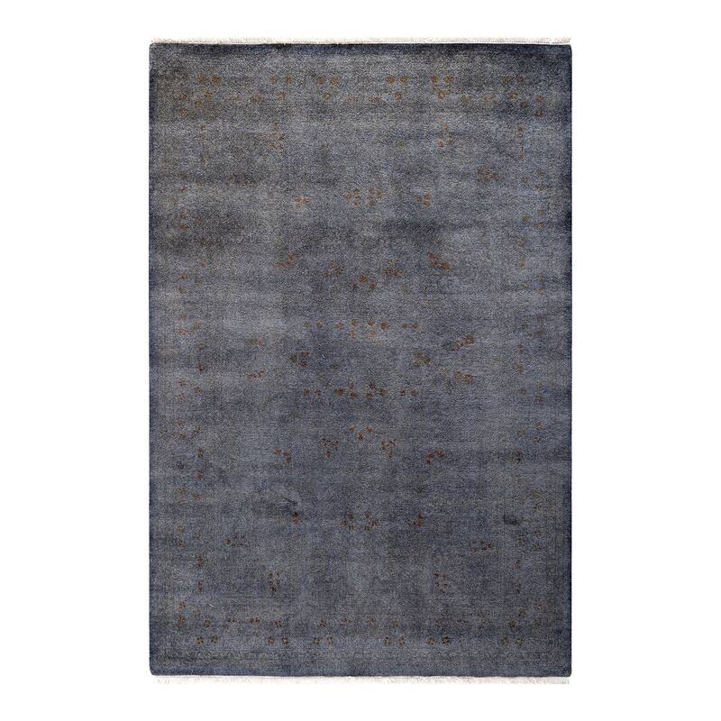 Overton Hand Knotted Wool Vintage Inspired Modern Contemporary Overdyed Gray Area Rug - 4' 2" x 6' 2"