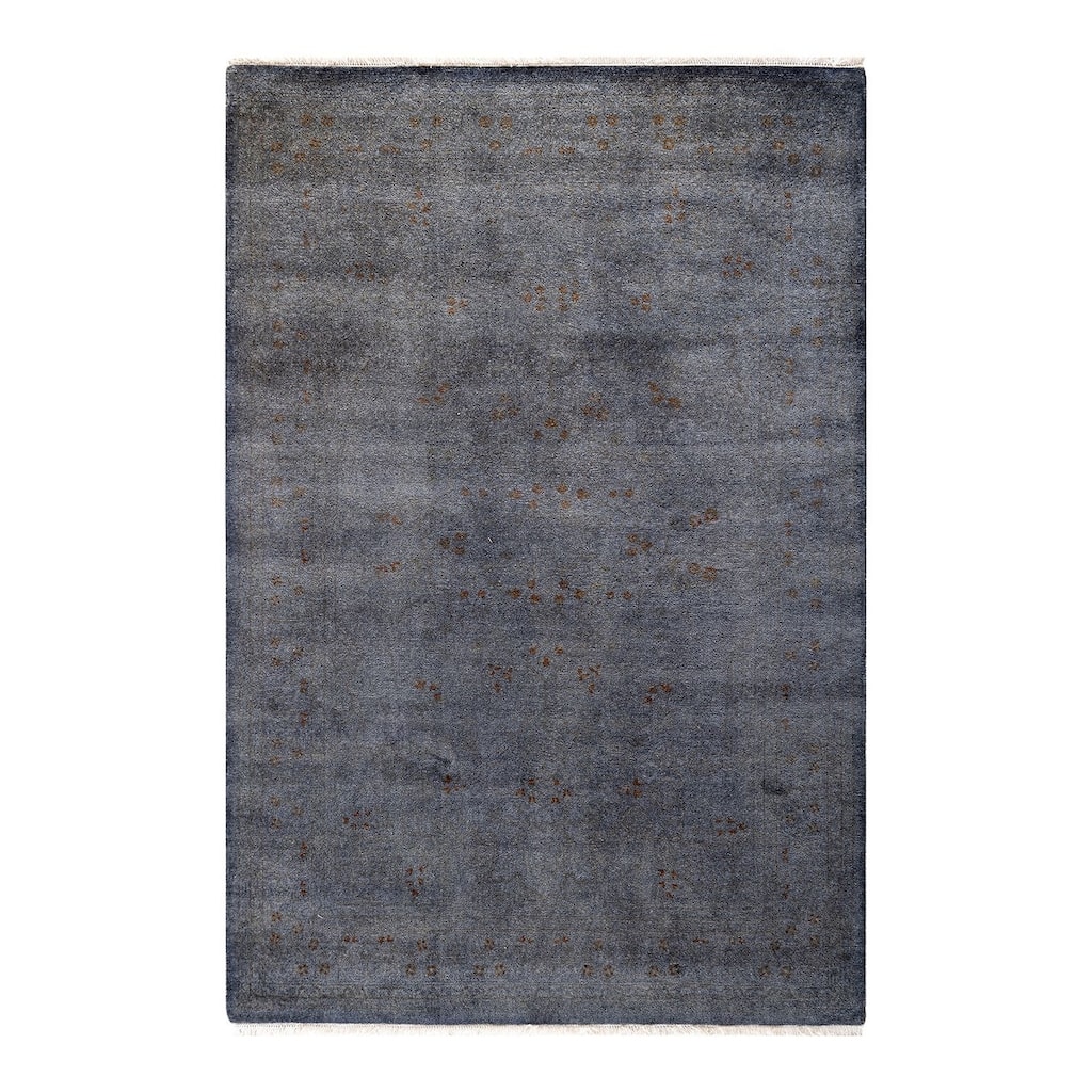Overton Hand Knotted Wool Vintage Inspired Modern Contemporary Overdyed Gray Area Rug - 4' 2" x 6' 2"