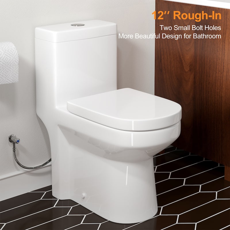 HOROW One-piece 0.8/1.28 GPF Dual Flush Round Toilet in White with Seat Included
