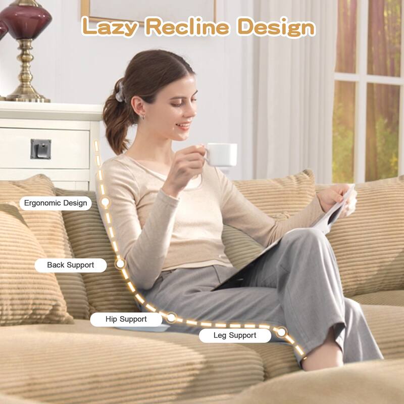 Sectional Couch with 2 Movable Ottomans, 92" Corduroy Couches for Living Room, Upholstered Sofa Couch with Deep Seat for Bedroom