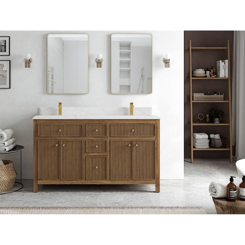 Willow Collections 60 in. W x 22 in. D Sonoma Teak Double Sink Bathroom Vanity with Countertop