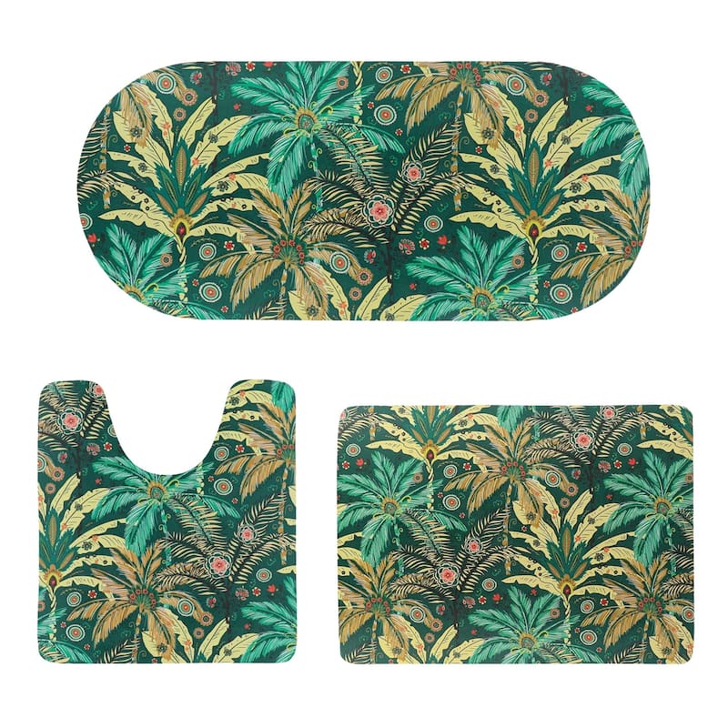 Decorative 3-Piece Bath Mat Set Includes Standard, Runner, and Contour - Jungle Bloom