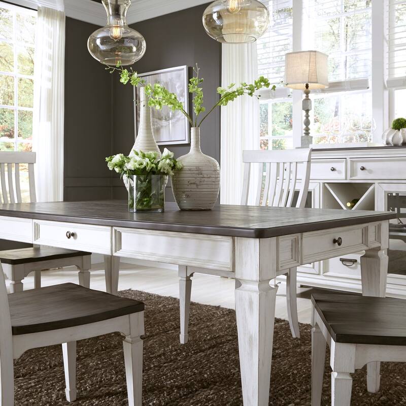 Allyson Park Wirebrushed White Charcoal 7 Piece Rectangular Table Set