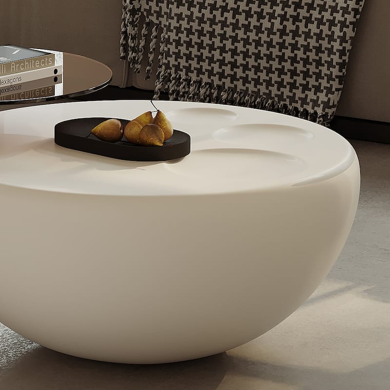 Nesting 42" Modern Round Creamy White Coffee Table, 2 pieces for Living Room - 62