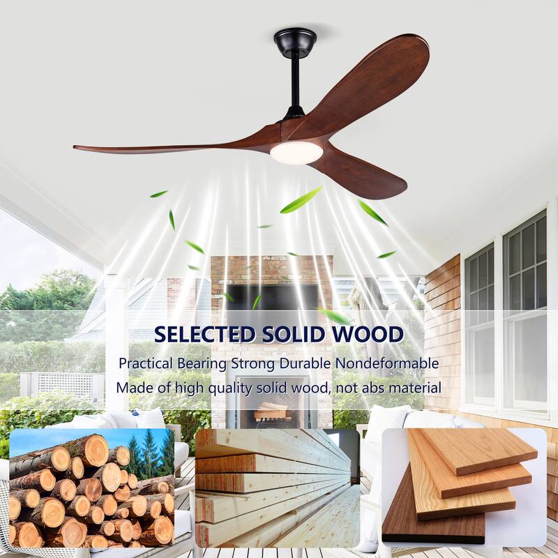 52 Inch Ceiling Fans With lights and Remote Control,18W Led Light, 3 Solid Wood Blades, Reversible DC Motor