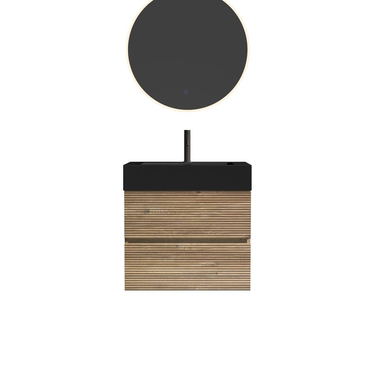 GDFStudio - Grace Wall-Mounted Bathroom Vanity with Engineered Quartz Sink & Soft Close Drawers, without Drainage and Faucet