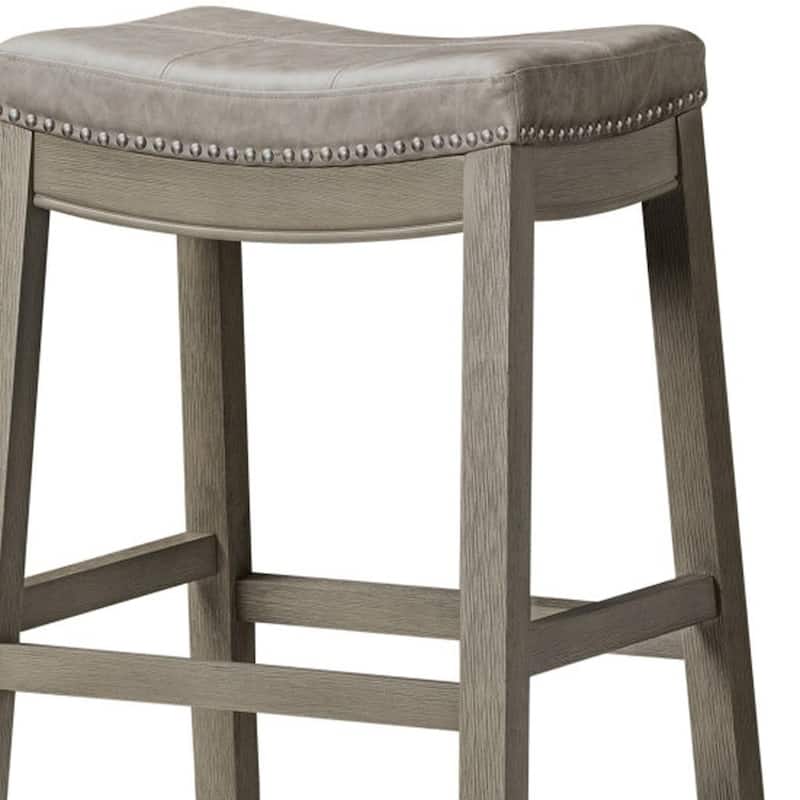 HomeRoots 31" Gray and Cool Gray Faux Leather and Solid Wood Backless Bar Height Bar Chair