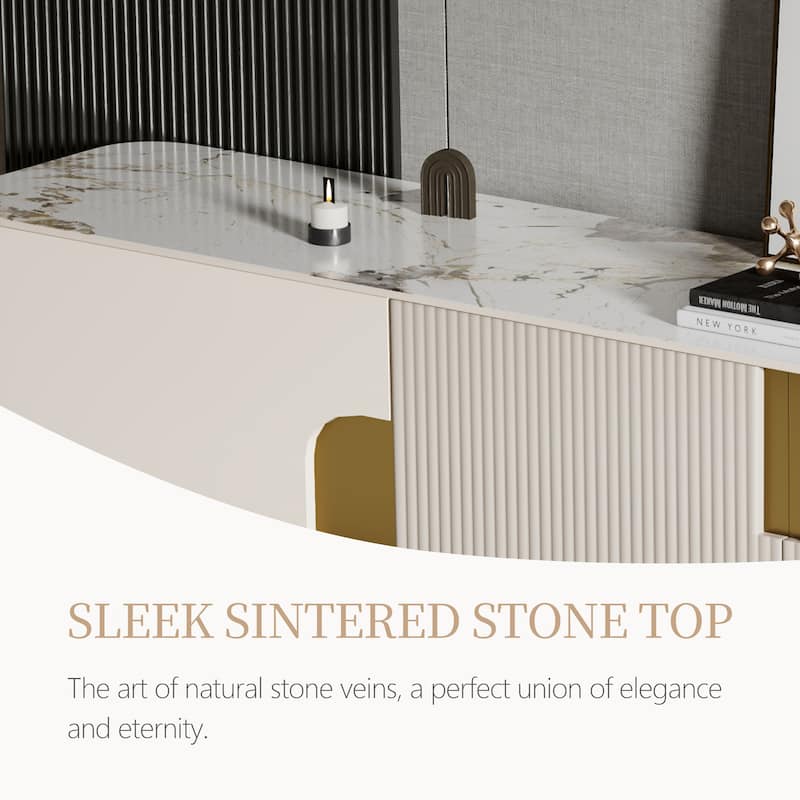 78.7'' Media Console with 3 Drawers, white Color, Sintered Stone Table-top - 78.74